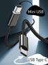 Кабель Mini USB - USB Type-C Ultimate Nylon Cable 1 метр для жестких дисков, видеорегистраторов, старых телефонов, mp3 плееров, мышек, клавиатур
