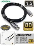 Кабель Displayport 2.1 UGREEN Premium Smart Digital DP 16K (15360×8640) 30 Hz, 10K @ 60 Hz, 8K @ 120 Hz, 6K, 5K, 4K @ 240 Hz, 144 Hz, 1.5 метра