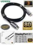 Кабель Displayport 2.1 UGREEN Premium HBR20 80 Gbps 16K (15360×8640) 60 Hz, 10K @ 60 Hz, 8K @ 120 Hz, 6K, 5K, 4K @ 240 Hz, 144 Hz, 3 метра