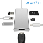Многопортовый переходник USB type C to USB 3.0, HDMI, USB-C, MicroSD, SD (7 в 1)