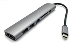 Многопортовый переходник 7 в 1 Box P103E USB Type-C - HDMI, USB 3.0, USB 2.0, MicroSD, SD (Dark Grey)